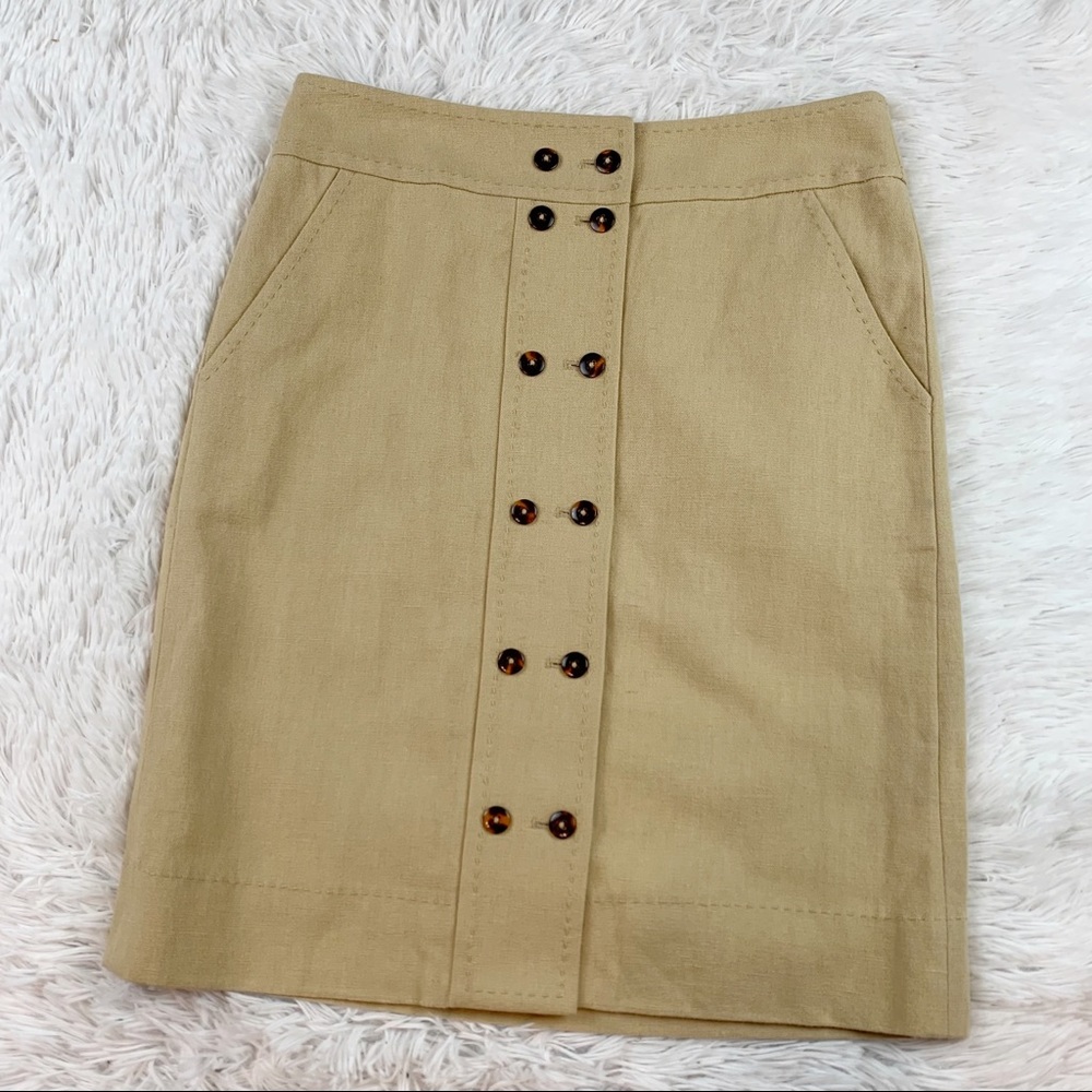 Tory Burch linen blend double breasted‎ skirt in khaki tan women size 2